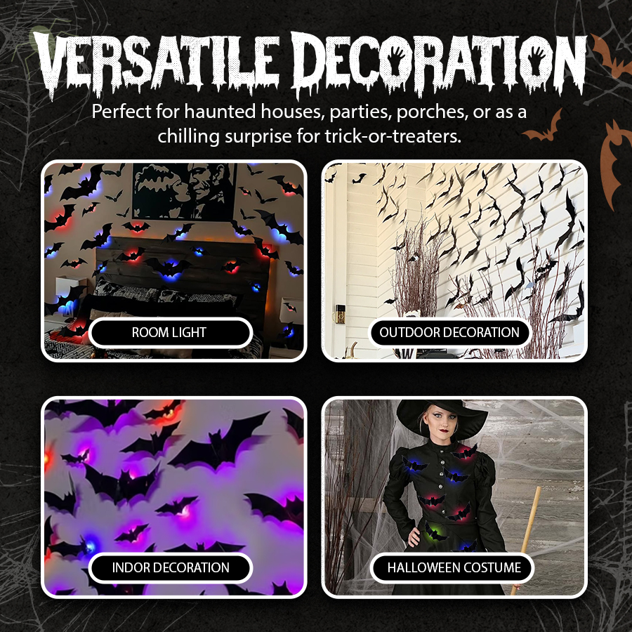 Halloween 3D Light-Up Bat Decorations