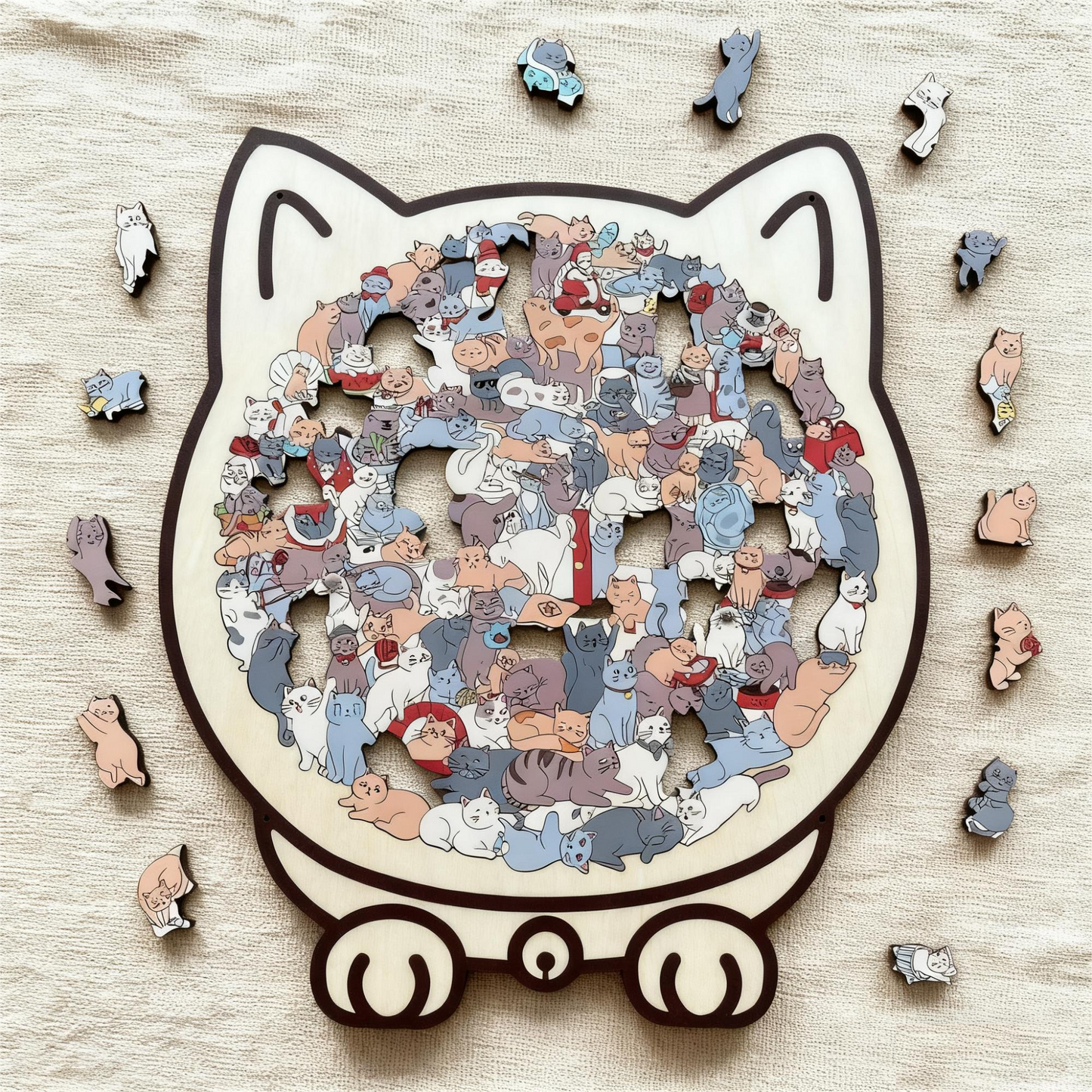 🎁Christmas Sale 49% OFF🎅135-Piece Morandi-Colored Cat Shaped Wooden Jigsaw Puzzle