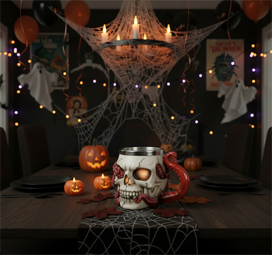 Gothic Octopus Tentacle Skull Stainless Steel Beer Mug & Goblet