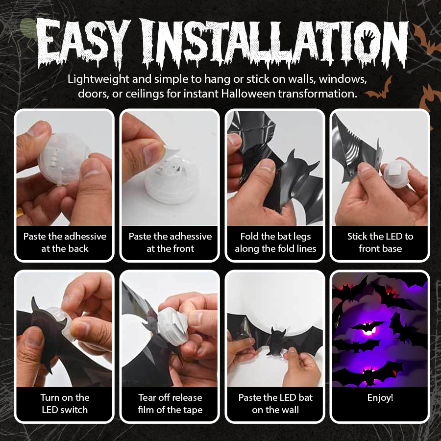 Halloween 3D Light-Up Bat Decorations