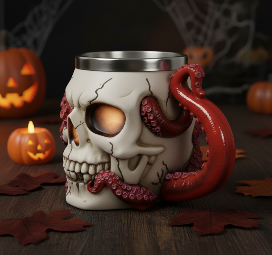 Gothic Octopus Tentacle Skull Stainless Steel Beer Mug & Goblet
